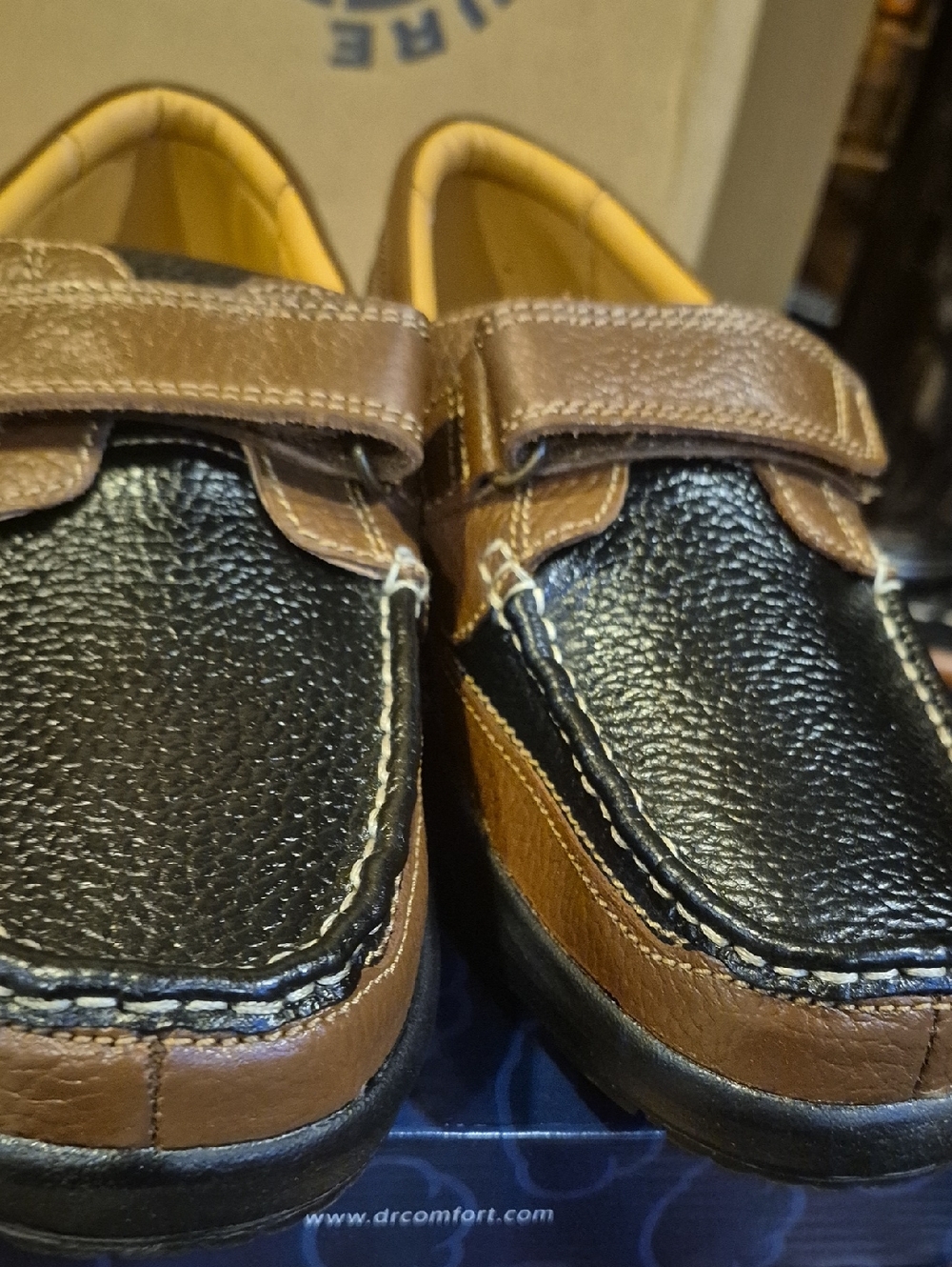 NEW--Two-Tone Black and Brown Leather Slip-On Loafers